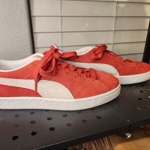 Puma Red and White Suede Sneakers